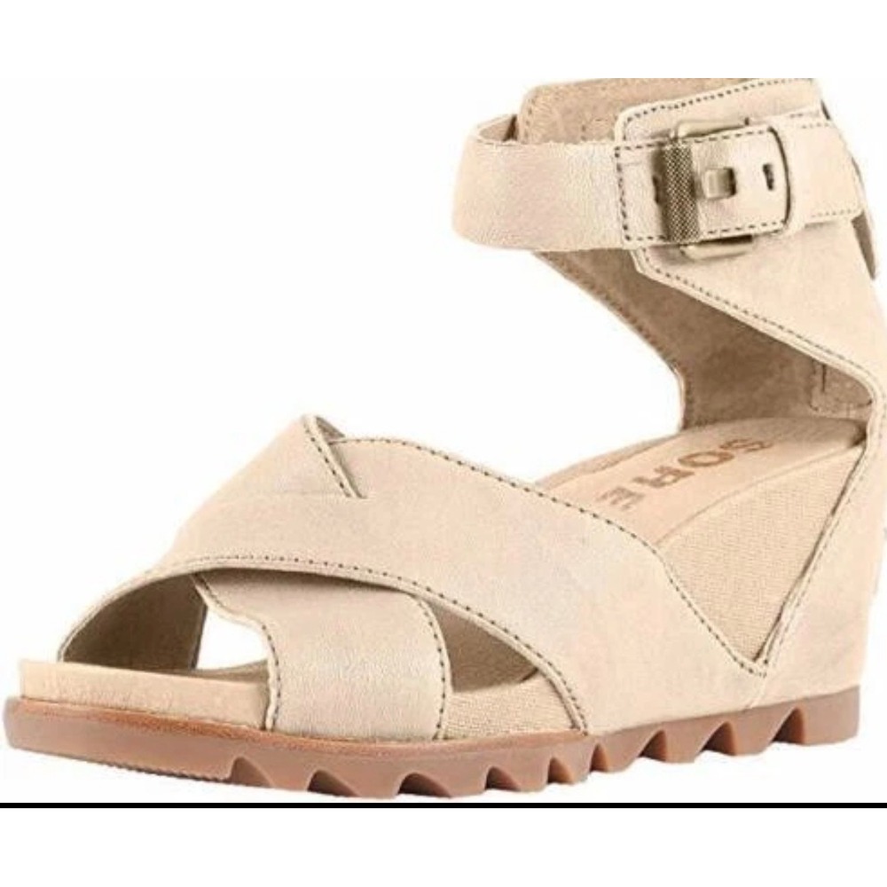 SOREL‎ Joanie Suede Wedge Sandals Ankle Zip Beige Women's 9